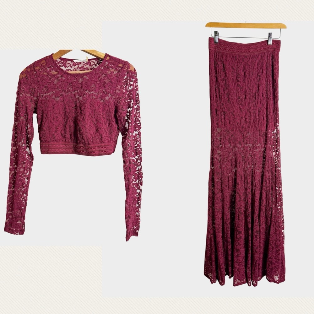 Mustard Seed Small Burgundy Skirt Set Lace FairyGoth Whimsigoth Dark Romantic